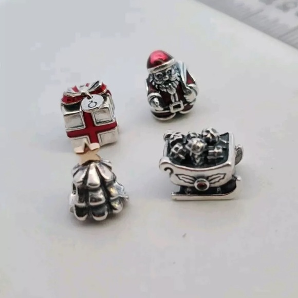 Lot of 4 Sterling Silver PANDORA Charms Beads All Christmas Designs